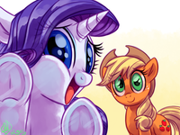 852496__safe_rarity_applejack_lesbian_smile_cute_upvotes+galore_looking+at+you_open+mouth_unde...png