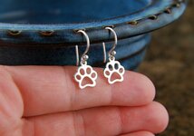 Paw print charm earrings in sterling silver, pawprint, cat paw, dog paw, heart charm, cat jew...jpeg