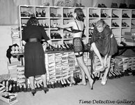 Trying on Shoes in a Bra and Girdle - 1940s - Vintage Photo Print.jpg