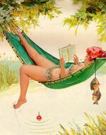 Handmade Vintage Hilda in Hammock 8x10 Pin Up Craft Cotton Fabrics Block.jpg