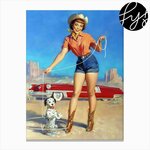 Cowgirl With Dalmatian Puppy, Vintage, Retro Western Aesthetic Canvas Print.jpg