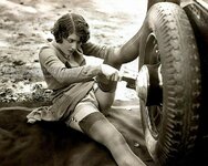 Woman in Stockings Changing Car Tire Wall Art Vintage 1930s Studio Biederer Photo Art Flapper ...jpg