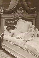 Wonderful Antique Sepia Photo Portrait Of A Sleeping Beauty In Her Ornate Bergere Bed Coquette...jpg