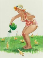 Vintage Pin Up Art Hilda Watering Ducklings 11 x 14.jpg