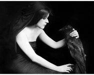 Portrait of Theda Bara with Raven art print, Gothic wall art, Witch, Occult, Goth, Vintage wom...jpg