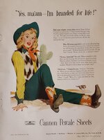 1948 CANNON MILLS Percale Sheets Bedding Cowgirl Vintage Print Ad.jpg