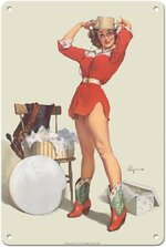 Pacifica Island Art Something New - Cowgirl in Red with a New Hat - Vintage Pin Up Girl Print ...jpg