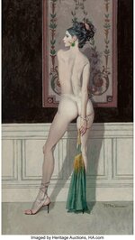 ROBERT MCGINNIS (American, b_ 1926). Nude Posing with Tapestry.jpg