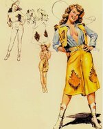 Roundup Lariat Cowgirl Pinup Girl Poster Print by Elliott to Frame Mid Century Cowgirl Cheesec...jpg